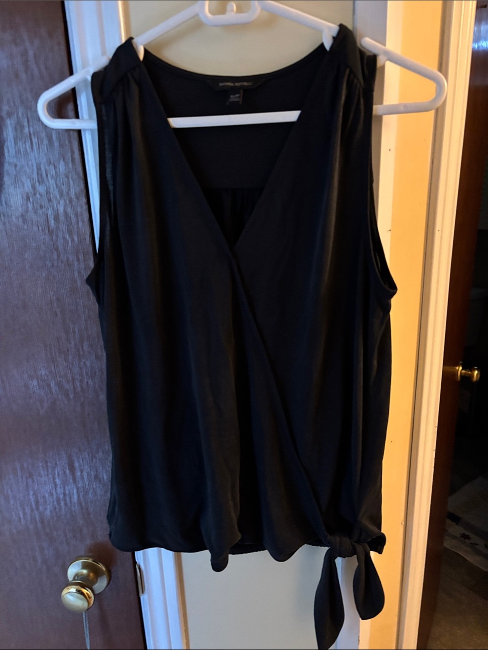 Banana Republic Black Sleeveless Faux-Wrap Tie-Hem Camisole